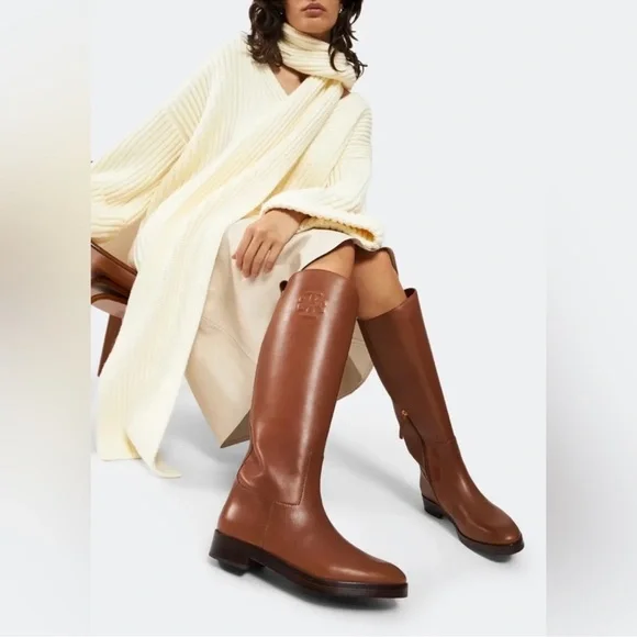 Tory Burch Riding Boots Leather Knee High Palissandro Brown Women's 11 - Picture 2 of 7